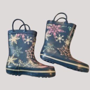 OUTEE Blue Snowflake Print Rain Boots Toddler Girls Size 5